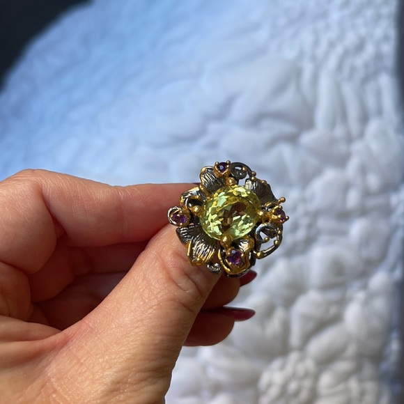 Lemon Quartz & Amethyst Sterling Statement Ring - Picture 9 of 9